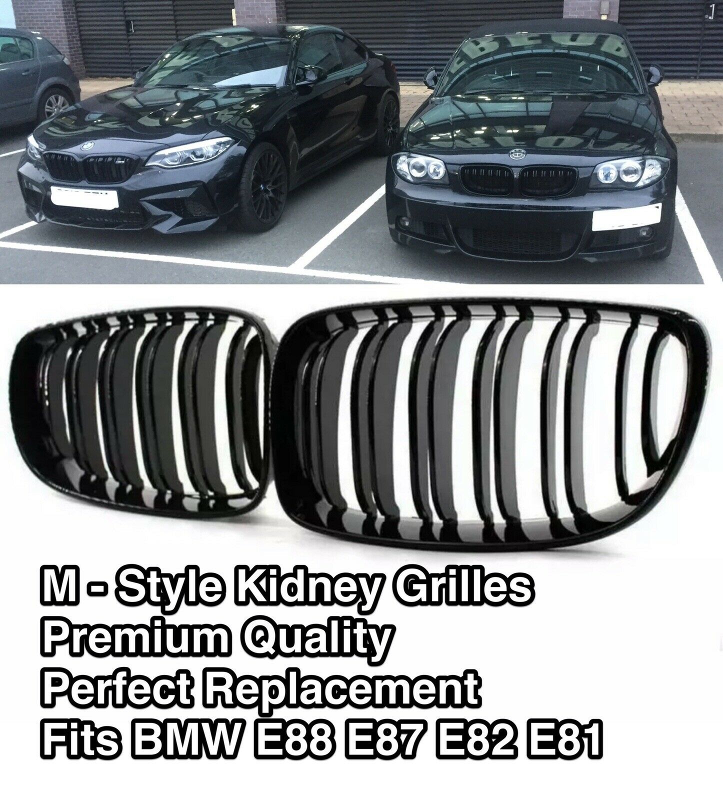 2X Gloss Black Front Kidney Grille Grill For BMW 1 SERIES E81 E82 E87 E88 07-13 